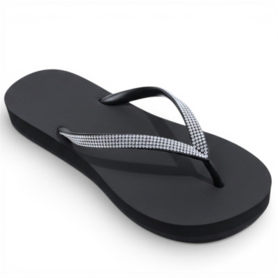 Sandalia Negra tipo flip flop con brillo elegante negro plata mujer talla 37